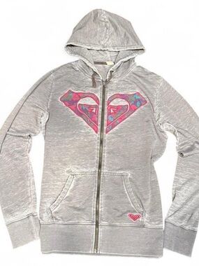 Y2K Roxy Embroidered Distressed Faded Logo Zip Up Hoodie